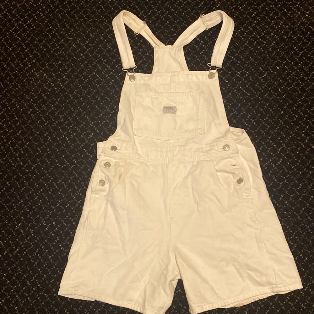 levi strauss & co white denim short overalls